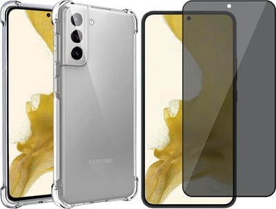 Hoesje geschikt voor Samsung Galaxy S22 Plus - Anti Shock Proof Siliconen Back Cover Case Hoes Transparant - Tempered Glass Privacy Screenprotector