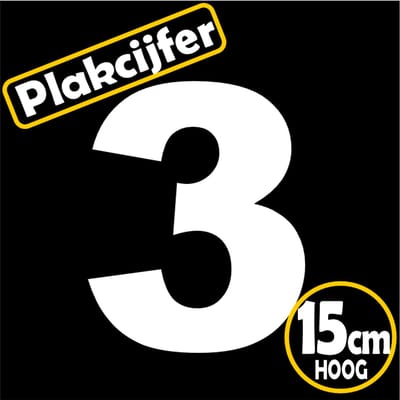 Jerma - Plakcijfer - 3 - sticker - 15 cm - Hoog - Wit - Plasticfolie - Zelfklevend - Binnen - Buiten