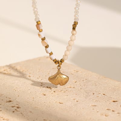 Ketting Poederroze met Schelpje | Stainless Steel Goud