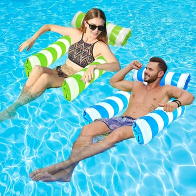 Set van 2 opblaasbare zwembadmatrassen, 4-in-1 zwembadhangmat met bodem van gaas en 3 buizen, opblaasbare hangmat voor volwassenen, draagbare drijvende stoel/bed voor op reis, zwembad/jacuzzi