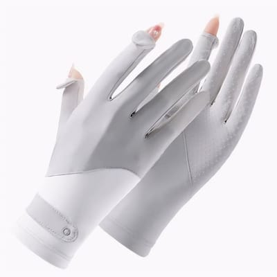 Dames Zonbescherming Handschoenen – Dunne, Ademend IJszijde Zomerhandschoenen met UV-bescherming, Kleurige Elegante Fietshandschoenen voor Outdoor & Sport -GRIJS EN WIT