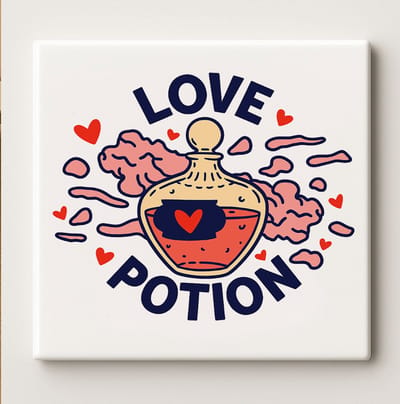 Love Potion Keramische Tegel – 15x15 cm Romantische Wandtegel met Hartfles Ontwerp – Perfect Cadeau voor Stellen & Huisdecoratie