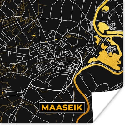 Poster Kaart - Maaseik - Plattegrond - Stadskaart - Goud - 100x100 cm XXL