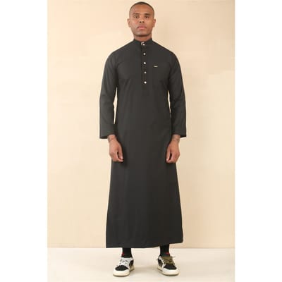 Zwarte Thobe voor heren, Arabische kleding uit Saoedi-Arabië, islamitische kleding, Jubba-gewaad