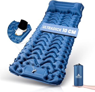 Zelfopblazende Slaapmat - Campingluchtmat - Outdoor Kamperen - Geïntegreerde Voetpomp - 10 cm Dik - Donkerblauw