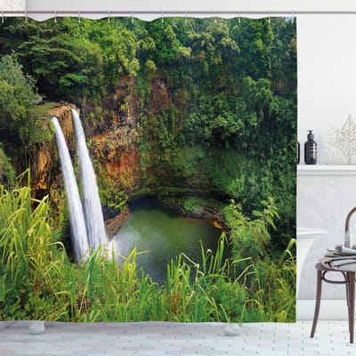 ABAKUHAUS Landschapsdouchegordijn – 175x240 cm – groen – waterafstotend