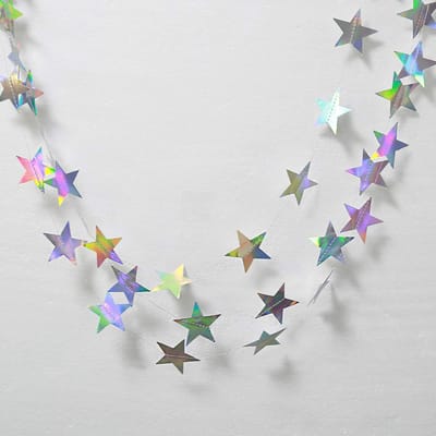 Laserspiegelpapier Star Dot-slinger voor bruiloft Kinderen Zeemeermin Verjaardagsfeestje Decoratie Babyshower Kerst hangende banner star gray
