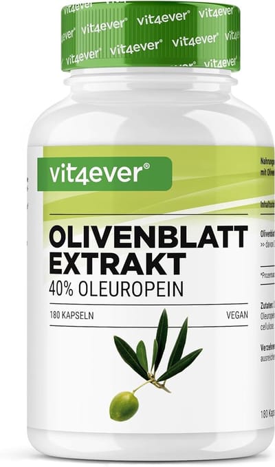 Olijfbladextract - 180 capsules met elk 650 mg - Olijfbladextract met 40% Oleuropein = 260 mg - Hooggedoseerd - Veganistisch - Vit4ever