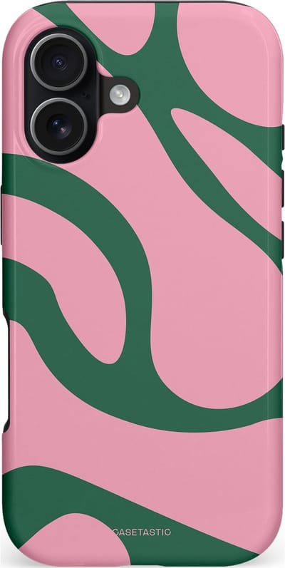 Casetastic hoesje geschikt voor Apple iPhone 17 - MagSafe - Dubbellaagse bescherming - Groen Roze Dansende Vormen - Fashion Case - Lichtroze Donkergroen