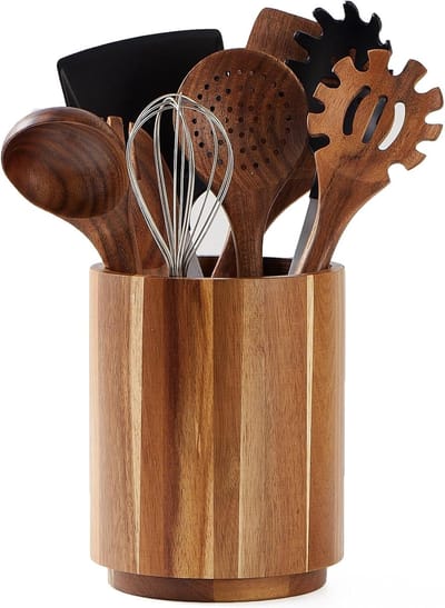 360° Draaibare Houten Keukengerei Houder – Organizer voor Aanrecht – Bestek- en Spatelhouder – Keuken Opbergpot