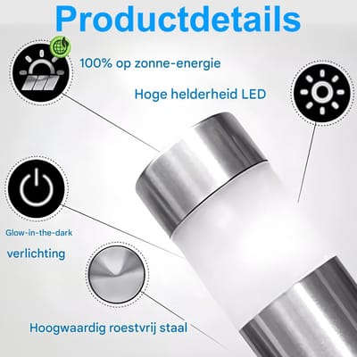 Ynkkvre - Solar Tuinlampen Set – IP65 Waterdicht, RVS Buitenverlichting, Wit Licht, Automatisch Aan/Uit, Energiezuinig voor Tuin & Padverlichting-4pcs