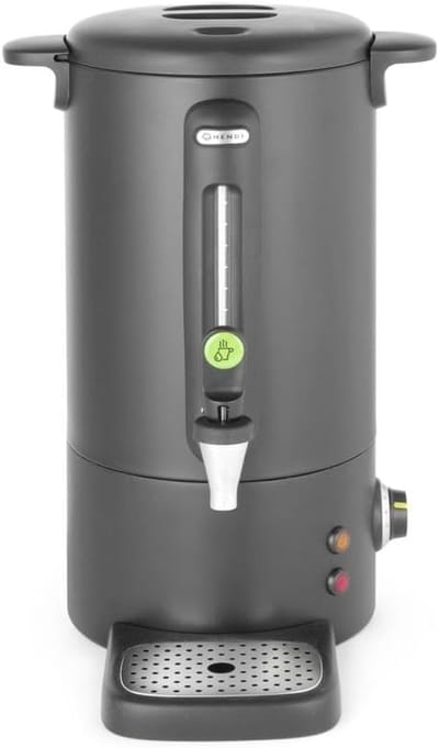 HENDI Hot Water Dispenser, UNIQ, for Water and Mulled Wine, Non-Drip Faucet, Water Level Indicator, Mulled Wine Kettle, Kettle, 9L, 230V/950W, 307x330x(H)450mm, Stainless Steel, Polypropylene, Black