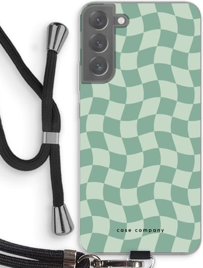 Case Company® - Hoesje met koord geschikt voor Samsung Galaxy S22 Plus hoesje met Koord - Grid Groen - Telefoonhoesje met Zwart Koord - Bescherming aan alle Kanten en Over de Schermrand