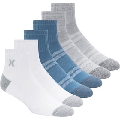 Hurley 6pk Mens 1/2 Terry Qtr Crew White/blue Size: 8-12 | Socks Outlet | Heren | Blauw