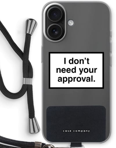 Case Company® - Hoesje met koord geschikt voor iPhone 16 hoesje met Koord - Don't need approval - Telefoonhoesje met Zwart Koord - Bescherming aan alle Kanten en Over de Schermrand