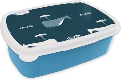 Broodtrommel Blauw - Lunchbox - Brooddoos - Patronen - Walvis - Water - Kindje - Jongens - Kinderen - Kids - 18x12x6 cm - Kinderen - Jongen