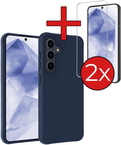 Hoesje - Met 2x Screenprotector - Geschikt voor Samsung Galaxy A56 - Sterk & Shockproof - Telefoon Hoes - Back Cover - Siliconen Case - Telefoonhoes - Donkerblauw
