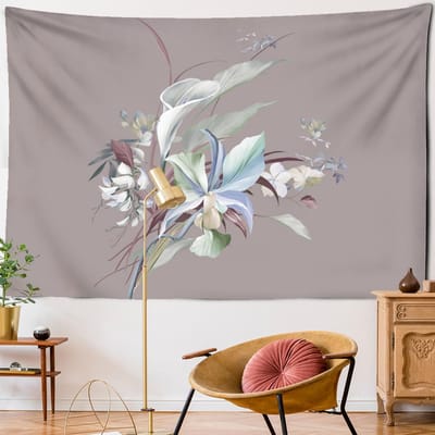 Vintage Botanische Bloemen Wandkleed Hippie Tapiz Boho Slaapkamer Woonkamer Huisdecoratie Achtergronddoek 95x70cm white