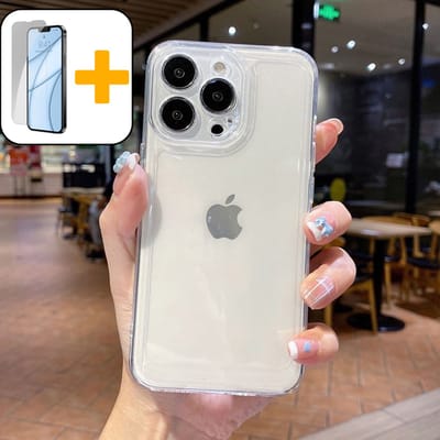 Hoesje voor iPhone 15 Plus, Transparante Schokbestendig Case, Anti-Vergeling Hoes, PC, Valbeveiliging, Ultra-Slank - Screenprotector