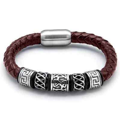 Victorious Gevlochten Leren Armband Heren – Bruin Leer – Zilver - 18cm
