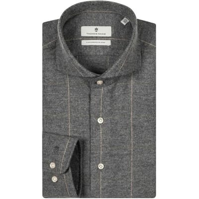 Thomas Maine Overhemd Bari Cutaway Flanel Two-Tone Stripe Pattern Antraciet-Zand / male