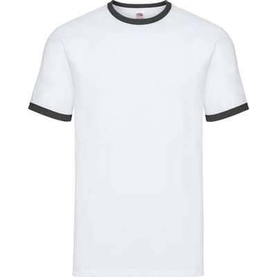 Fruit of the Loom Unisex Ringer T-shirt voor volwassenen (Wit/zwart)