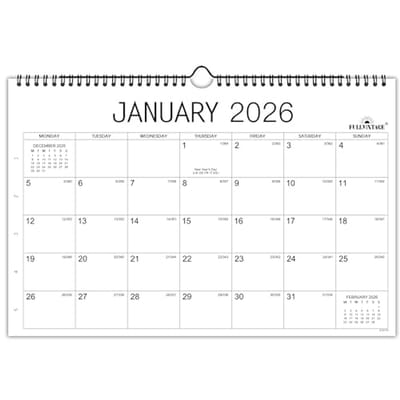 Wandkalender 2026 met Grote Blokken en Dubbeldraads Binding - Gezinskaalender van Januari tot December