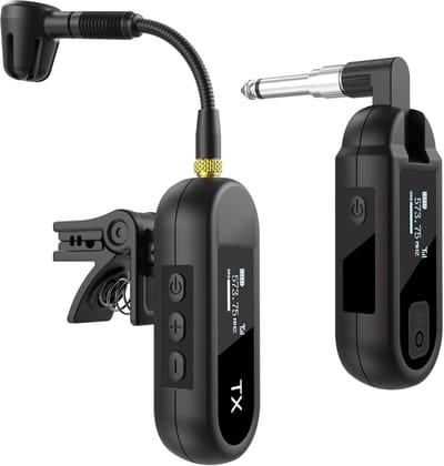 Draadloze Instrument Microfoon - Clip-on Microfoonsysteem - Muziek Optredens Opnemen - UHF Transmissie 8 Uur - 100 Voet Bereik - Zwart
