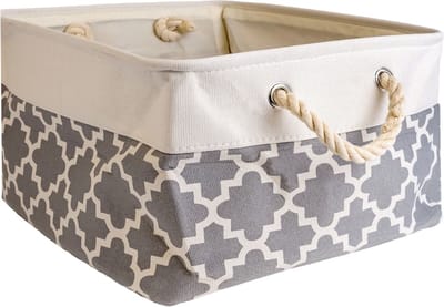 Intirilife opbergmand organiser met handvat in grijs met patroon - 41 x 31.5 x 21 cm - Opgevouwen 41 x 33.5 x 5.5 cm - Praktische opbergdoos voor planken als decoratie met deksel