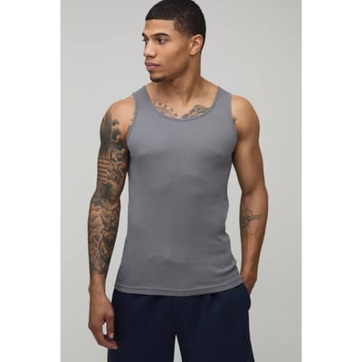 Essential Muscle Fit Ribbed Vest | Grey | Size XL
