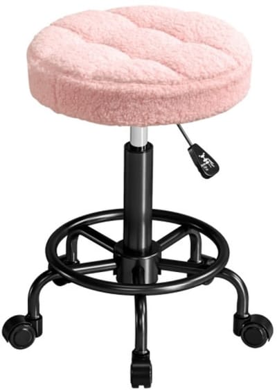 Werkkruk 50x50x50-66 cm Draaiende Stoel Roze Polyester Verstelbare Hoogte 360° Draaibaar Bureaukruk Salon Massage Spa