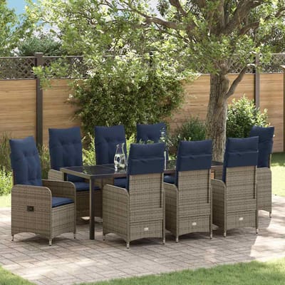 vidaXL - Tuin - Eettafel - Set - 9 - st - Zwart - poly - rattan