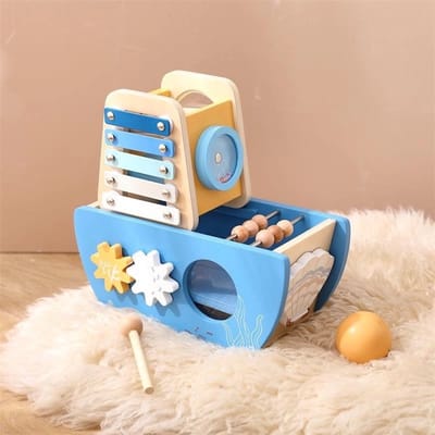 Houten Boot Speelgoed Montessori Multifunctioneel 5 in 1 Natuurlijk Hout Baby Speelgoed 0-3 Jaar