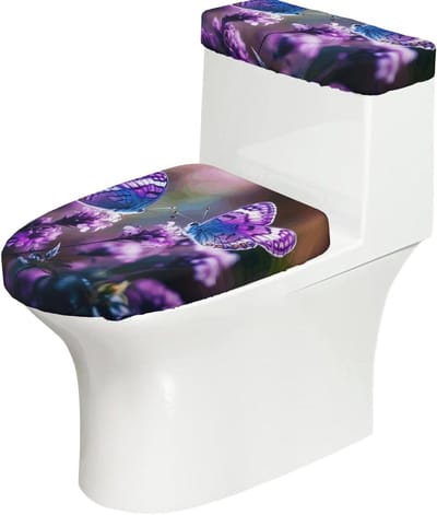 Toiletdeksel Hoezen - Tank Beschermers - Badkamer Decoratie - Rekbaar Polyester - 2 Stuks - Paarse Vlinders
