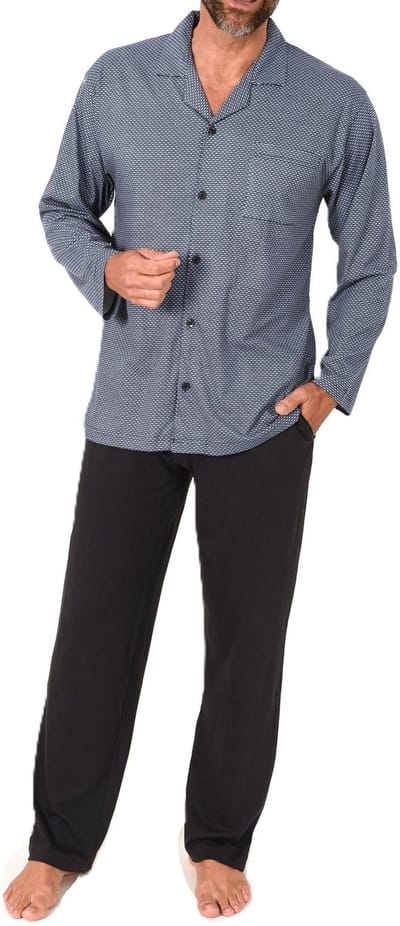 Herenpyjama met lange mouwen en doorknoopsluiting, ook in oversizes