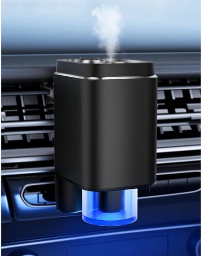 GELLDG Aroma-diffusor voor Auto - Automatische Luchtverfrisser - Met 3 Sproeimodi - Metalen Behuizing - Geschikt voor Alle Voertuigen - Instelbare Houder - Start/Stop met Motor - Geen Stroom Nodig - Geen Olie Inbegrepen