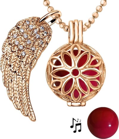 Engelenroeper 18mm Bolhouder met Ketting 90cm en Bolletje - Dames - Roségoudkleurig Bloem - EBS18143