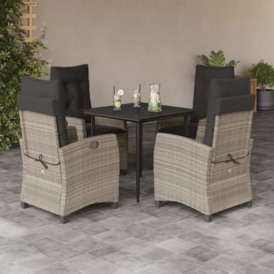 vidaXL - 5-delige - Tuinset - met - kussens - poly - rattan - lichtgrijs