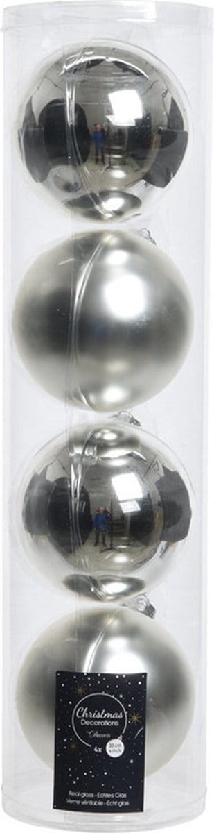 Decoris kerstballen - 4x st - zilver - D10 cm - glas - kerstversiering