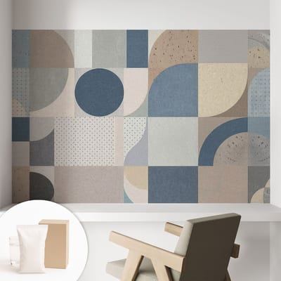 Coloray Behang - Geometrische mozaïek Wanddecoratie - 104x70 cm - Grijs Behang - Voor liefhebbers van modern design - Behang Voor op kantoor, voor de woonkamer, voor de hal - Muurbehang Geometrie