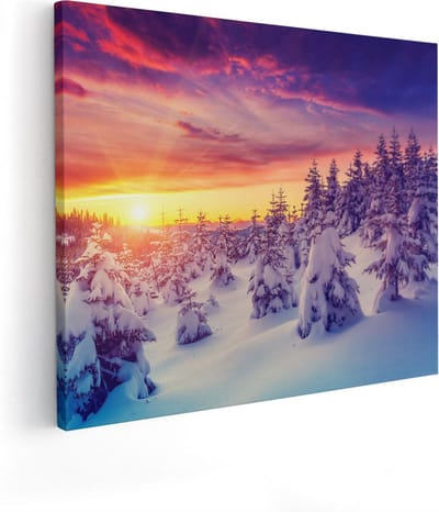 Artaza Canvas Schilderij Bergen - 50x40 cm - Wanddecoratie Winter - Muurdecoratie Zon - Kamer Accessoires Bos