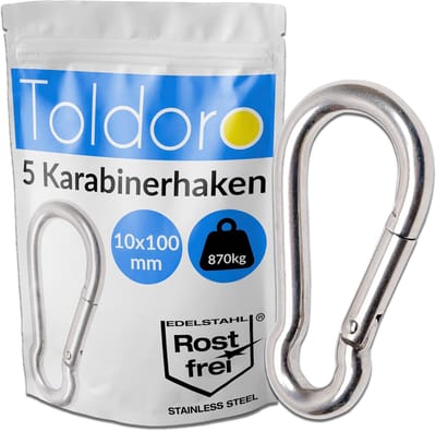 Roestvrijstalen Karabijnhaken 10 x 100 mm - 5 Stuks voor Schommels, Camping en Slacklines