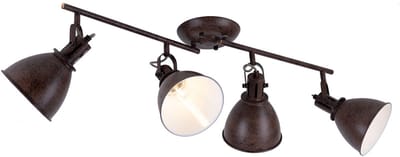 Plafondlamp 4 spots Spotlight stripspot verplaatsbare spot plafondlamp, roest metaal, 4x E14 stopcontacten, LxBxH 80x15x20 cm