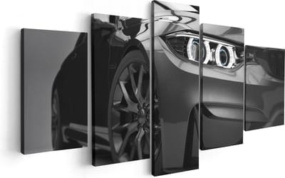 Artaza Canvas Schilderij Vijfluik Grijze Sportwagen Auto - Zwart Wit - 100x50 - Foto Op Canvas - Canvas Print