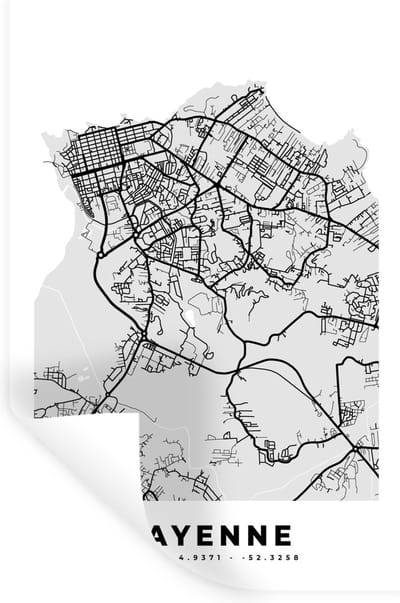 Muurstickers - Sticker Folie - Plattegrond - Cayenne - Stadskaart - Kaart - Frankrijk - 20x30 cm - Plakfolie - Muurstickers Kinderkamer - Zelfklevend Behang - Zelfklevend behangpapier - Stickerfolie