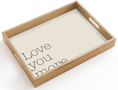 Dienblad hout 40x30 cm - Schootdienblad - Minimalistisch - Love - Beige - Borrelplank rechthoek - Plateau dienbladen