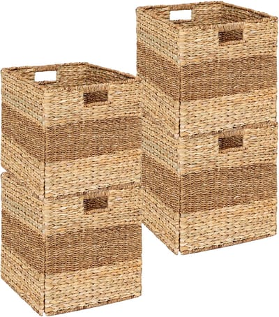 5Five gevlochten jute opbergmand met handvaten - 4x - naturel - 38 x 38 x 38 cm - Huiskamer - Luxe model
