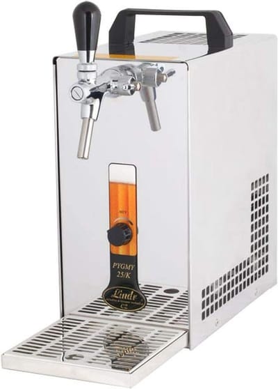 Complete set - Biertap PYGMY 25/K met membraanpomp, 1-kraans roestvrijstalen droogkoeler, 35 liter/u, Biertap, Beertender, Thuistap, Bierkoeler .