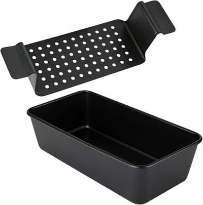 Rectangulaire Brooddoos van Koolstofstaal met Afvoertray, Antikleeflaag, Diep en Vaatwasmachinebestendig voor Bakken in de Keuken (Zwart, 24 x 14 x 6.5 cm)