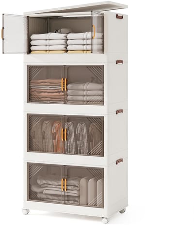 COSTWAY 284L Opbergdozen met Deksel Stapelbare Opbergcontainers met Wielen en Deuren